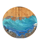 ESCULTURA–  Tabuleiro rotativo “Mar” em madeira e resina artesanal